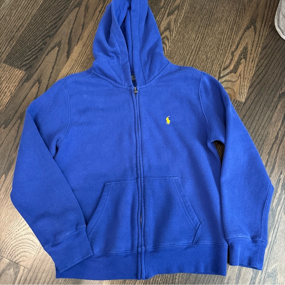 Polo Ralph Lauren Pony Blue barely worn Kids zip up Hoodie sweatshirt medium 10